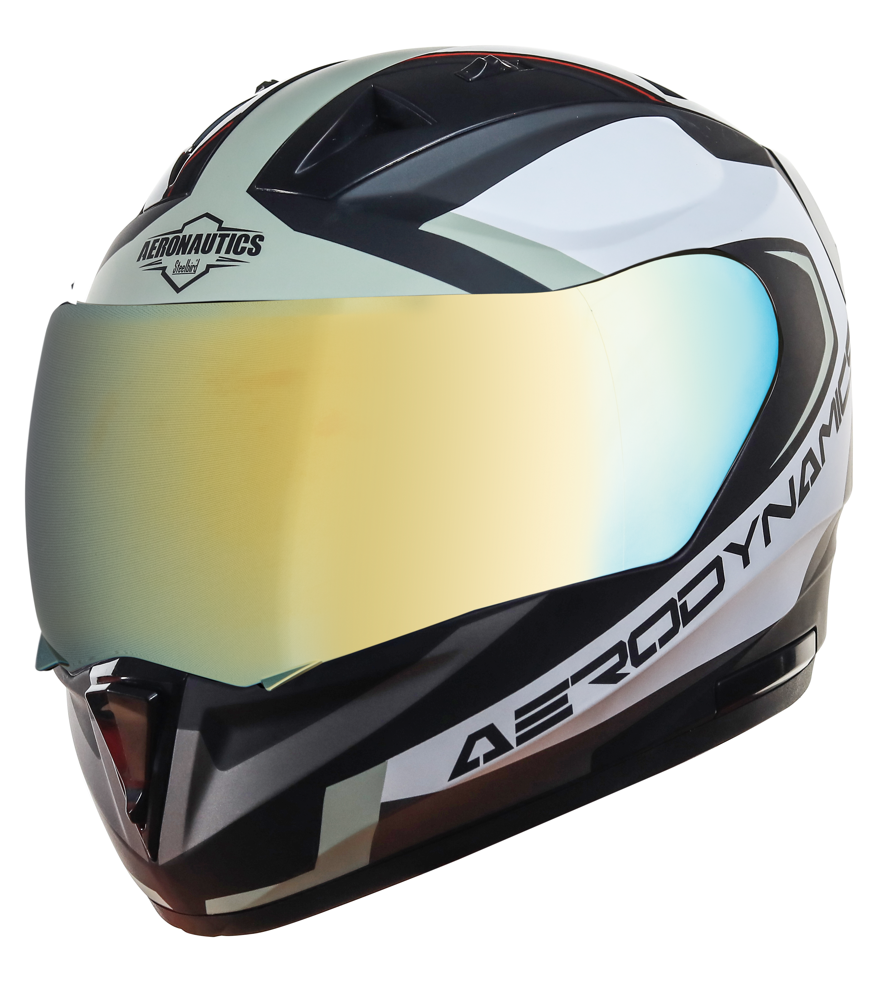 SA-1 Aerodynamics Mat Black With Gold(Fitted With Clear Visor Extra Gold Chrome Visor Free)